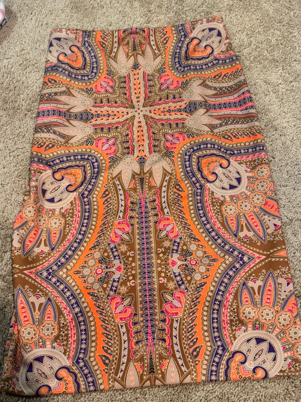 Vibrant Paisley Print Pencil Skirt - Orange & Pink
